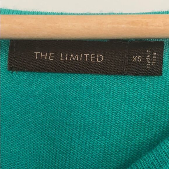 The Limited XS Green & Blue Stripe Sweater Longe Sleeves Two Small Front Pockets - Picture 2 of 7